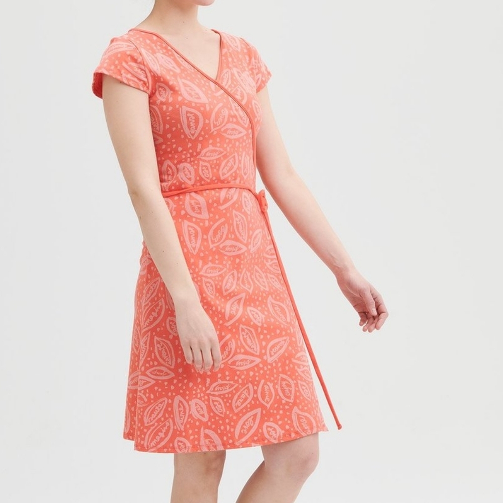 Montreal orange jersey wrap dress coral organic cotton dress